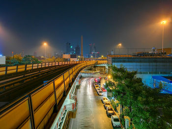 Bridge over river in city at night