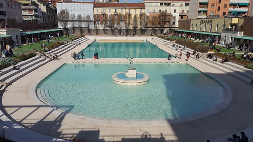 High angle view of people in swimming pool