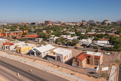 High angle view of historic tucson homes.