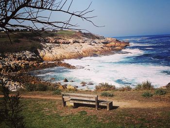 Scenic view of sea against clear sky