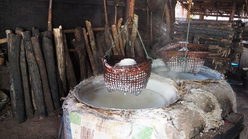 Close-up of old wicker basket