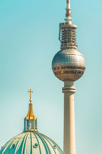 Low angle view of communications tower