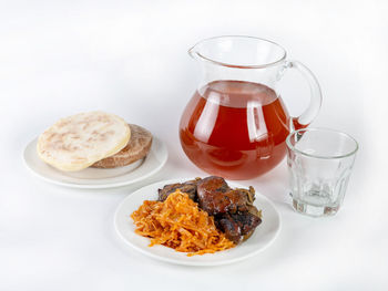 Close-up of breakfast served on table