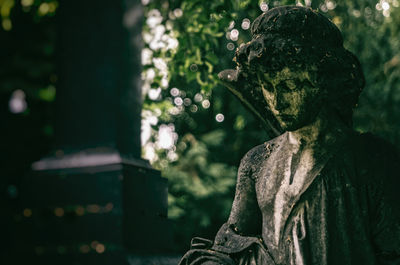 Close-up of angel statue in cemetery