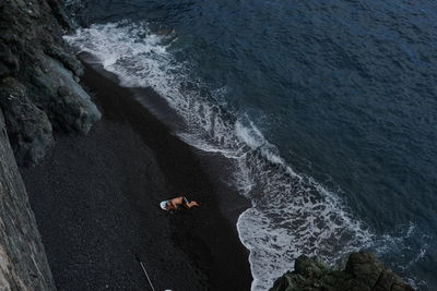 High angle view of rocks on beach