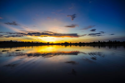 Scenic view of lake against sky during sunset