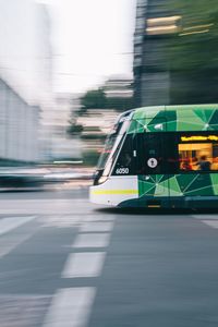 Blurred motion of car on street in city