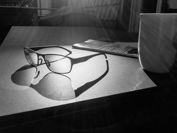 High angle view of eyeglasses on table