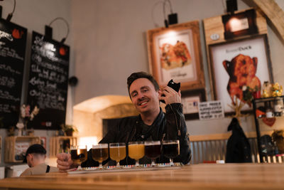 Portrait of people at restaurant