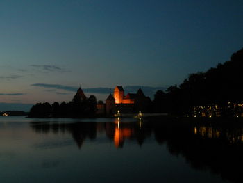 Reflection of illuminated buildings in water