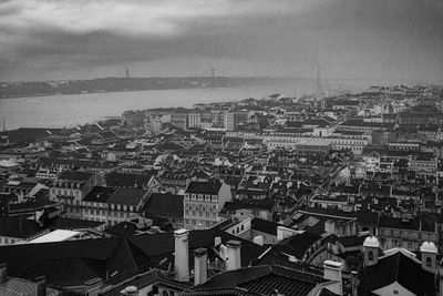 Panorama of lisbon from the height of the castle of st. george in rainy weather.