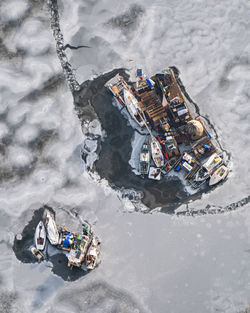 High angle view of boats in sea