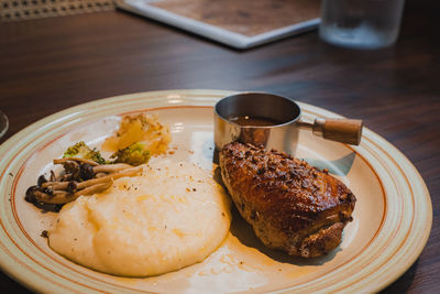 Close-up of food in plate on table