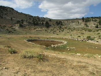 Scenic view of landscape against cloudy sky