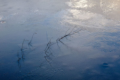 High angle view of snow on land