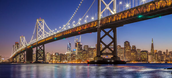 View of suspension bridge at night