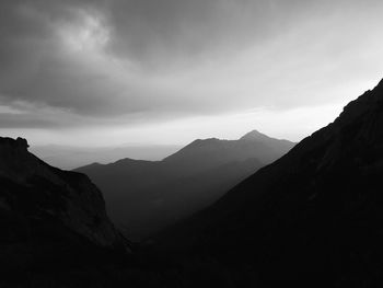 Scenic view of silhouette mountains against sky