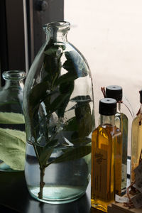 Close-up of glass jar on table