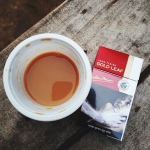 High angle view of tea cup on table