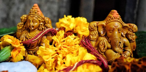 Close-up of buddha statue in temple