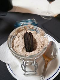 High angle view of ice cream on table