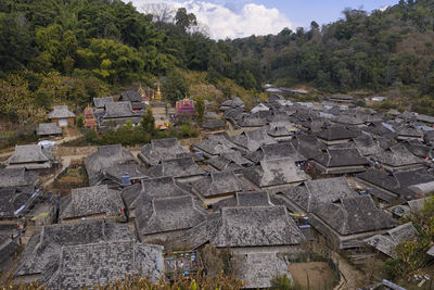 Aerial view of the remote nuogang dai village in lancang, yunnan - china