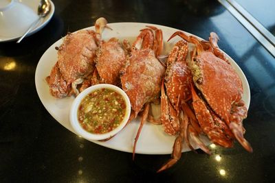 Close-up of seafood in plate