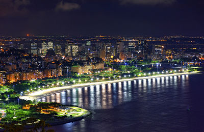 Nightshot of rio de janeiro city with beaches, lights and buildings 