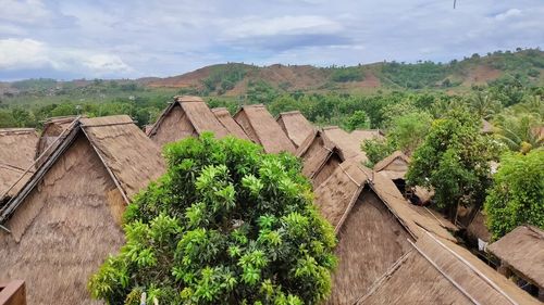 Panoramic view of trees and houses against sky