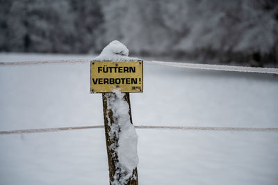 Information sign on snow