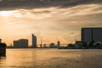 City skyline at sunset