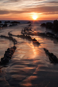 Scenic view of sea against sky during sunset