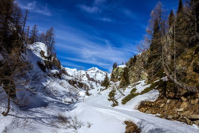 Scenic view of snow covered mountains against sky