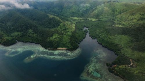 High angle view of river amidst landscape