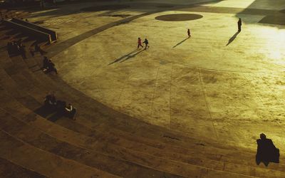 High angle view of people at town square