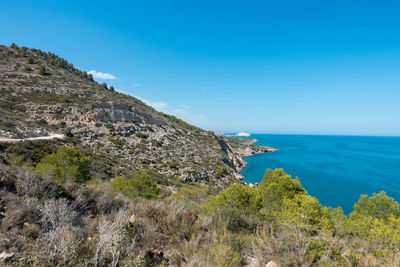 Scenic view of sea against blue sky