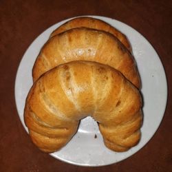 High angle view of bread in plate on table