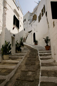 Steps amidst buildings against sky