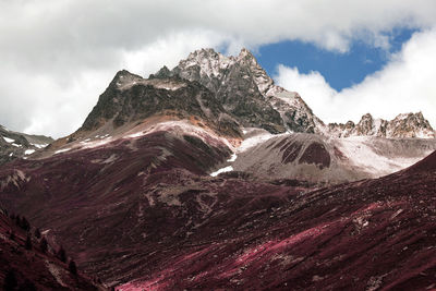 Scenic view of mountains against cloudy sky