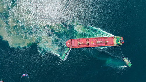 High angle view of boat in sea