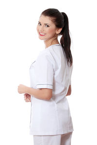 Portrait of a smiling young woman over white background