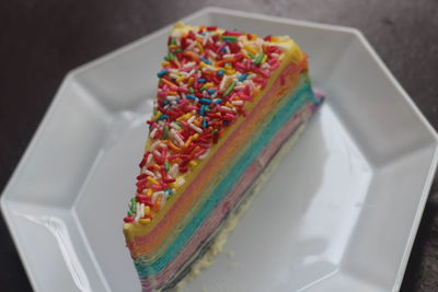 High angle view of dessert in plate on table