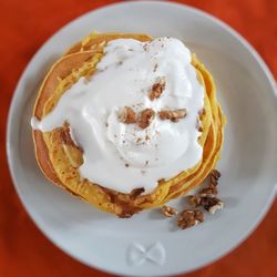 High angle view of breakfast in plate