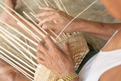 High angle view of man working on floor