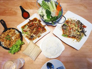 High angle view of food on table