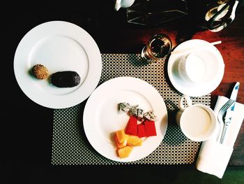 Close-up of breakfast served on table