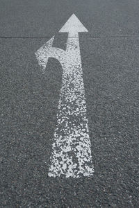 High angle view of arrow symbol on road