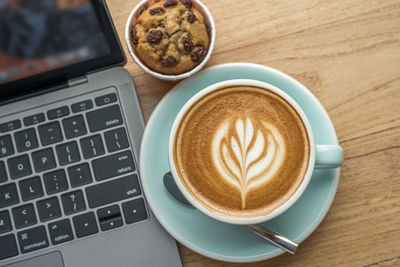 High angle view of coffee on table