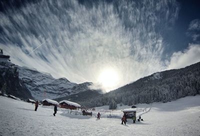 Scenic view of snow covered mountains