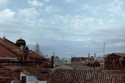 High angle view of buildings in city